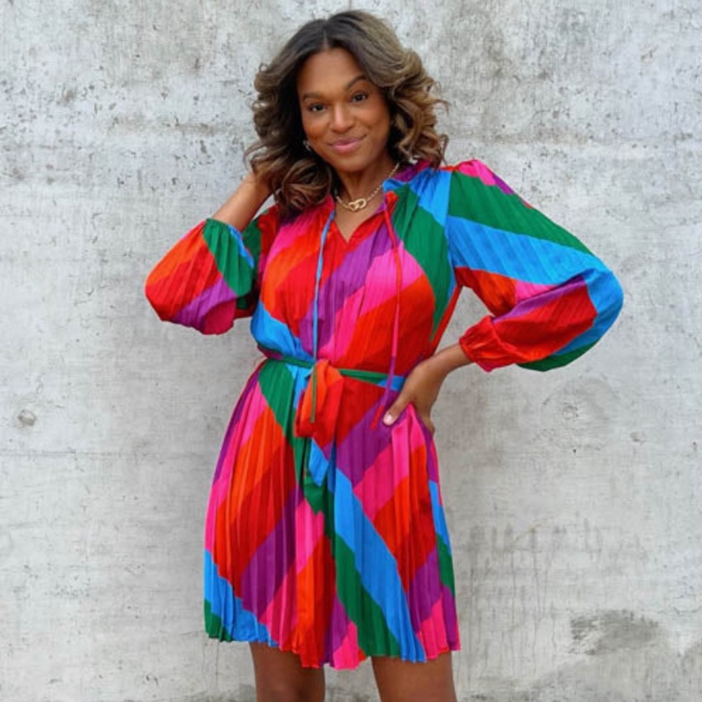 Colorful Long-Sleeve Mini Dress
